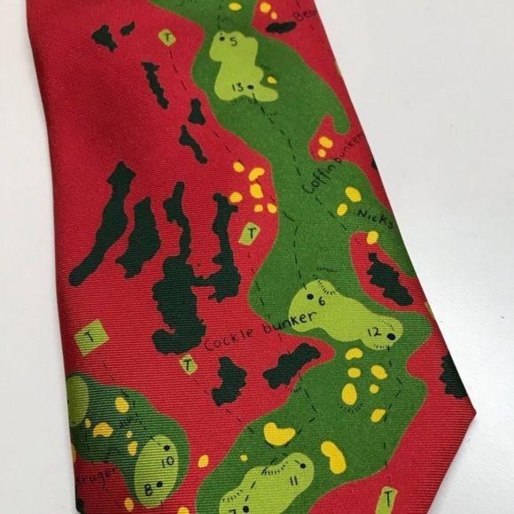 ARKLE SCOTLAND Vintage Silk Tie Red Golf Graphic Men’s necktie New - Picture 5 of 8